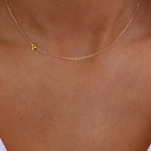 Sideways Initial Necklace Dainty 