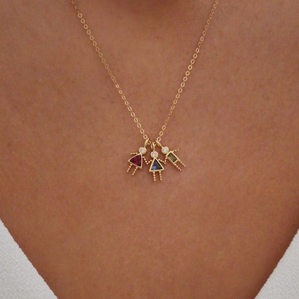 Collar con piedra de nacimiento para niños / Collar con dije para niño y niña / Regalo para nueva mamá / Collar para mamá con niños / Regalo para abuela / Piedras de nacimiento familiares