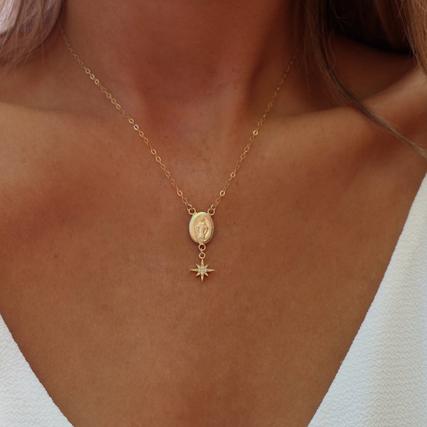 Virgin Mary Necklace | Rosary Necklace | Blessed Mother Necklace | Miraculous Medal Pendant Necklace | Religious Jewelry | Layering Necklace