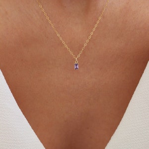 Amethyst Baguette Necklace | Amethyst Gemstone Necklace | Tiny Amethyst Pendant | February Birthstone Necklace | Dainty Purple Gem Necklace