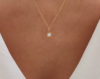 Opal Sun Necklace | Opal Necklace | Sunshine Necklace | October Birthstone | Dainty Necklace | Delicate Opal Necklace | Simple Gold Necklace