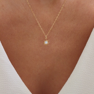 Opal Sun Necklace | Opal Necklace | Sunshine Necklace | October Birthstone | Dainty Necklace | Delicate Opal Necklace | Simple Gold Necklace