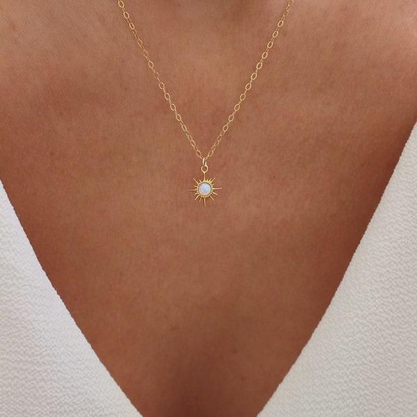 Opal Sun Necklace | Opal Necklace | Sunshine Necklace | October Birthstone | Dainty Necklace | Delicate Opal Necklace | Simple Gold Necklace