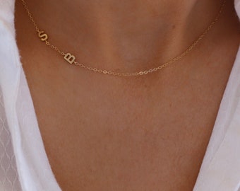 Gold Initials Necklace | Initial Necklace | Personalized Necklace | Letter Necklace | Initial Jewelry | Sideways Initial Necklace