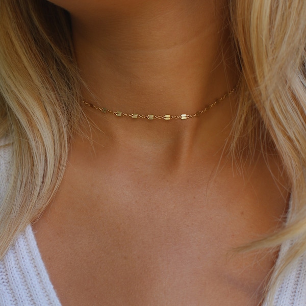 Dainty Gold Choker Necklace | Gold Chain Choker | Delicate Gold Shimmer Choker | Minimalist Jewelry | Layering Necklace | Gift for Her