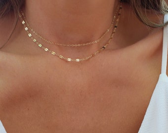 Dainty Layering Necklace Set | Gold Double Strand Necklace | Lace Chain Necklace | Shimmer Necklace | Simple Chain Necklace | Birthday Gift