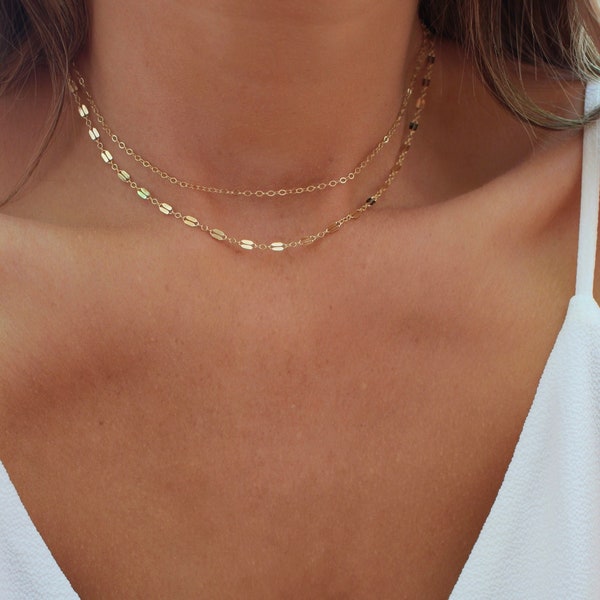 Dainty Layering Necklace Set | Gold Double Strand Necklace | Lace Chain Necklace | Shimmer Necklace | Simple Chain Necklace | Birthday Gift