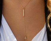 Bar Drop Anchor Necklace / Simple Bar Lariat Necklace/ Nautical Anchor Necklace/ Ocean Anchor/ 14K Gold Filled/ Minimal Y Necklace