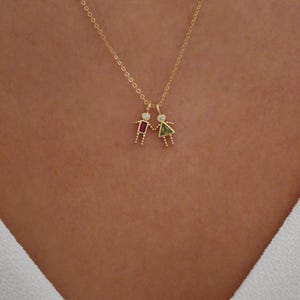 Children Birthstone Necklace | Boy & Girl Charm Necklace | New Mom Gift | Mom Necklace with Kids | Gift for Grandma | Family Birthstones image 2