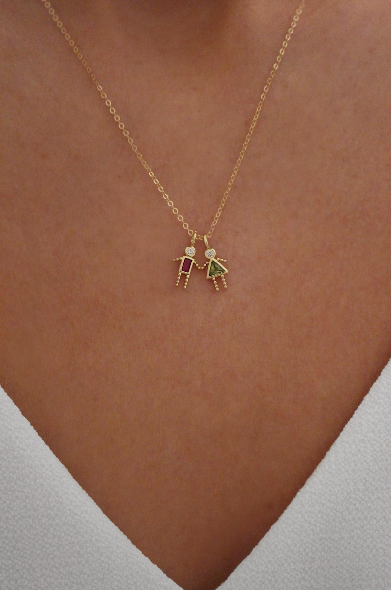 Children Birthstone Necklace | Boy & Girl Charm Necklace | New Mom Gift | Mom Necklace with Kids | Gift for Grandma | Family Birthstones image 2