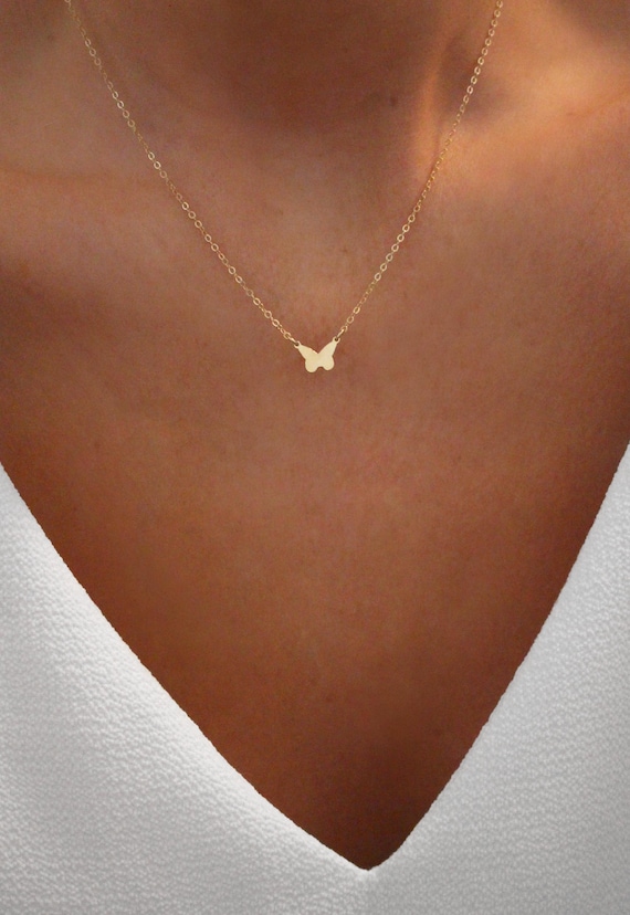 Butterfly Necklace | Dainty Gold Butterfly Pendant | Minimalist Butterfly Charm | Tiny Butterfly Necklace | Simple Butterfly | Gift for Her