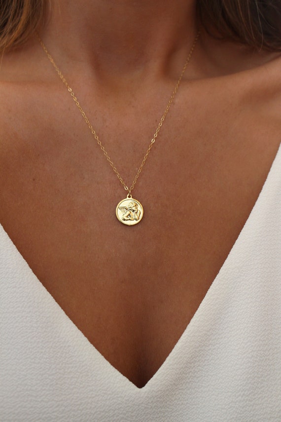 Gold angel medallion best sale necklace