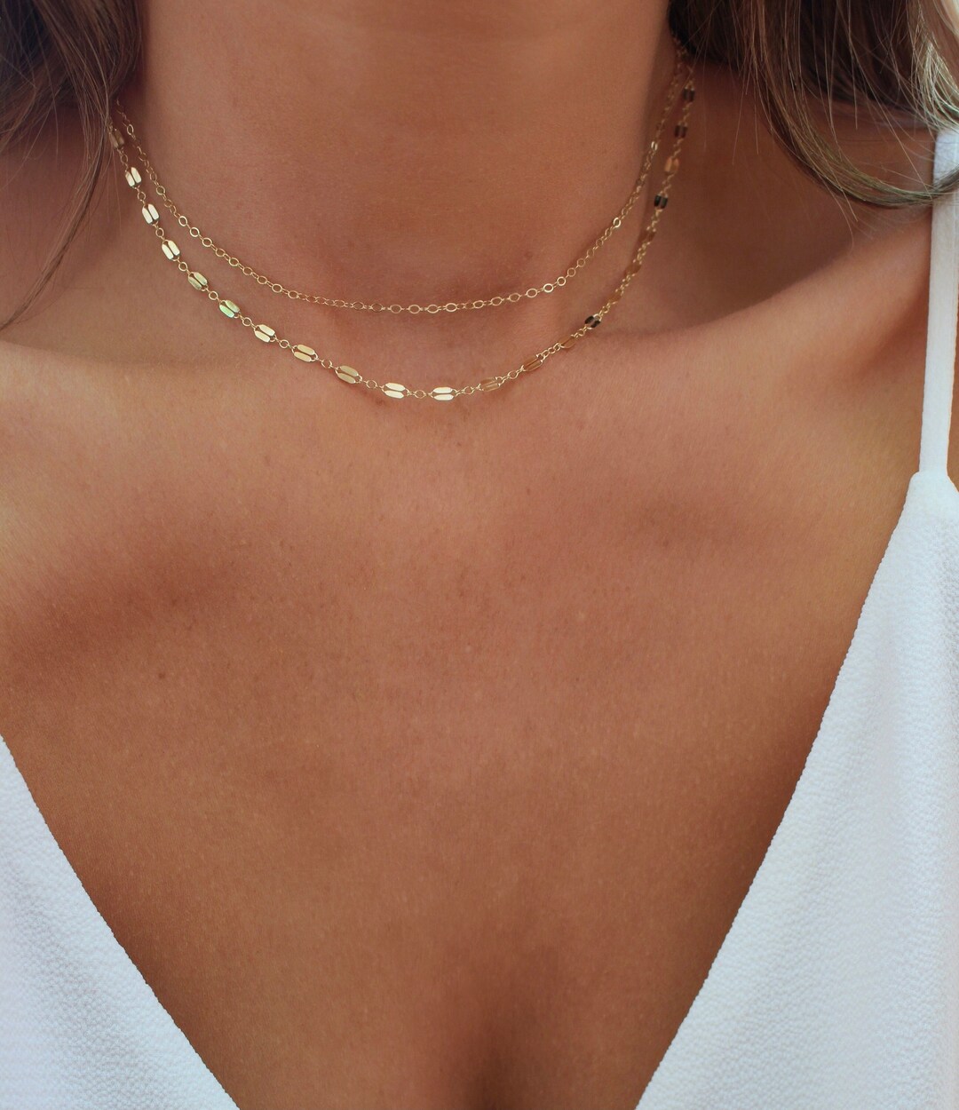 Dainty Layering Necklace Set | Gold Double Strand Necklace | Lace Chain Necklace | Shimmer Necklace | Simple Chain Necklace | Birthday Gift