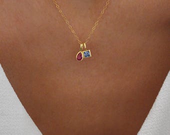 Custom Birthstone Necklace | Family Birthstone Necklace | Toi et Moi Gemstone Necklace | Personalized Birthstone Jewelry | Mothers Necklace