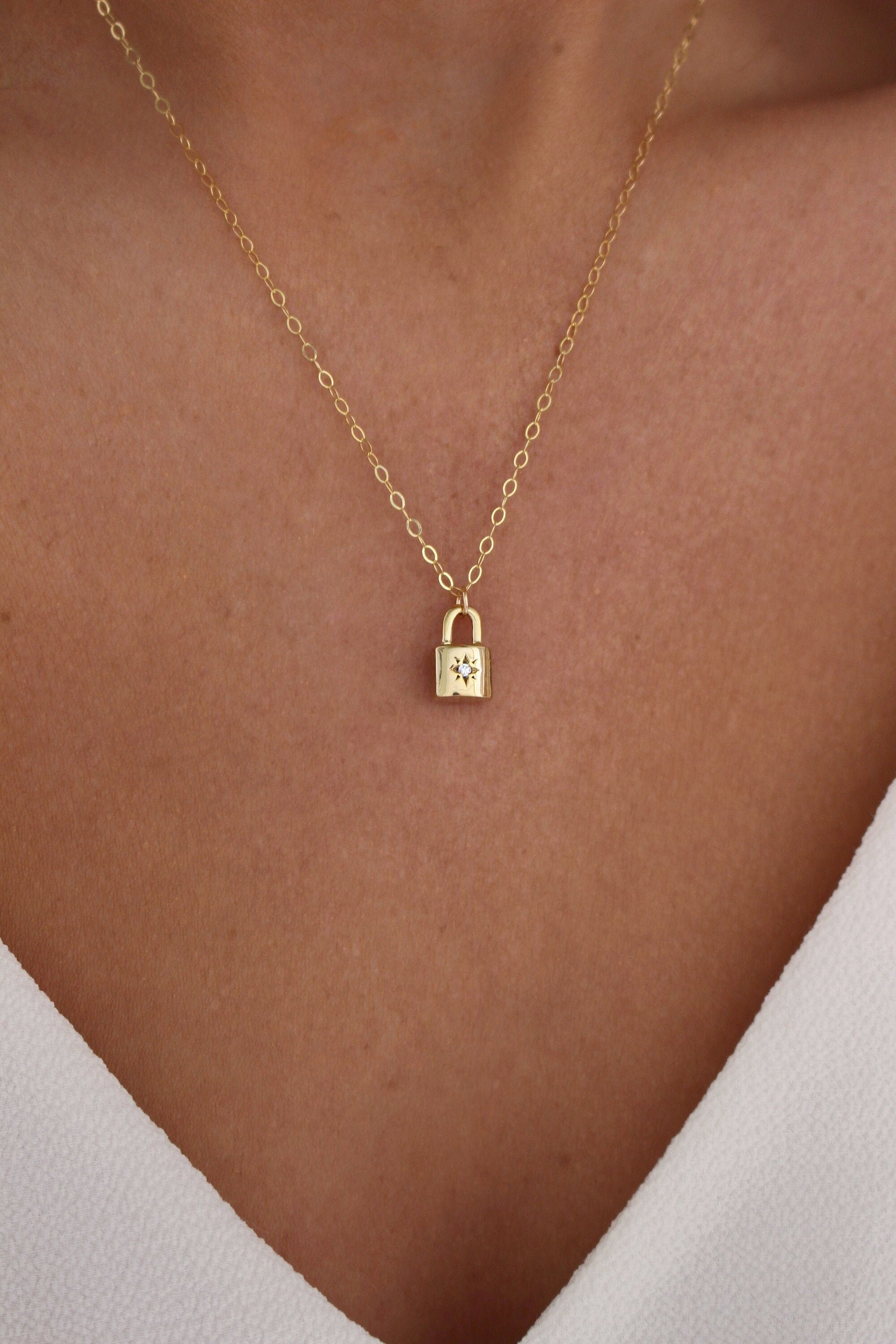Lock Necklace Tiny Padlock Necklace Gold Necklace Dainty Etsy