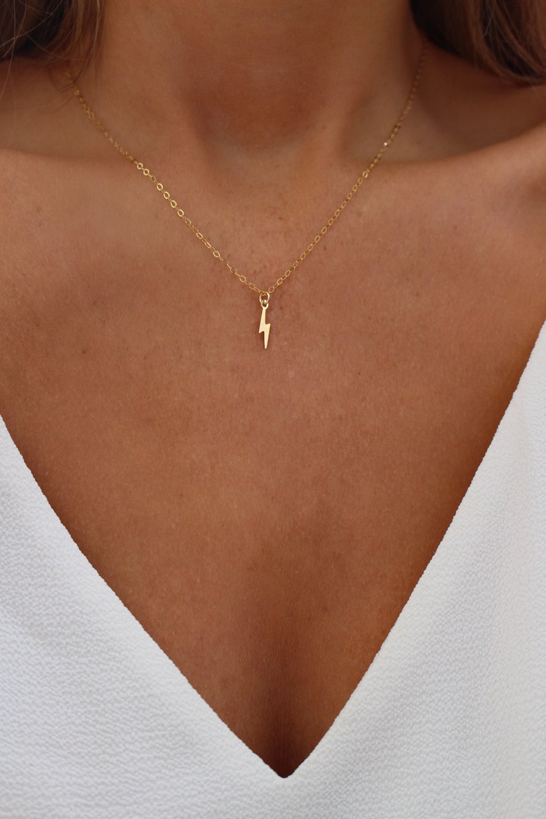 Gold Lightning Bolt Necklace Dainty Gold Necklace Etsy