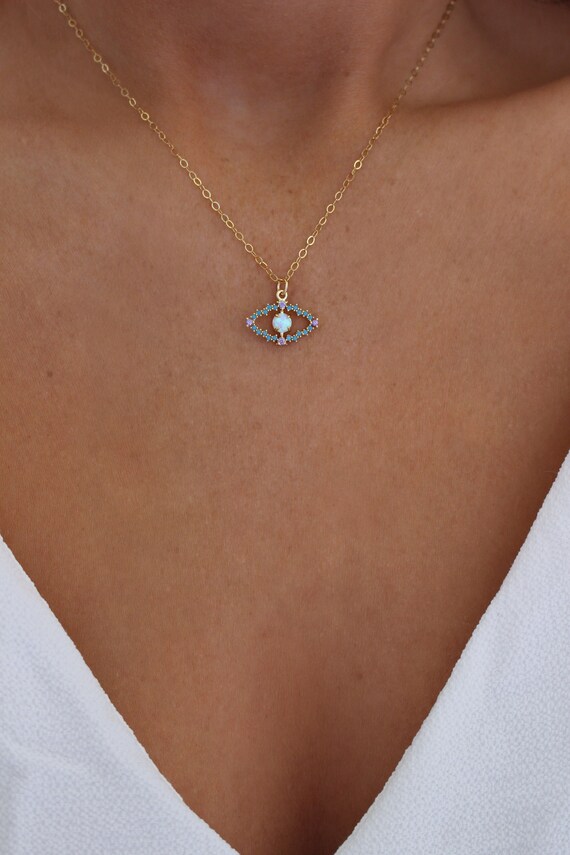 Your Always Charm Dainty Evil Eye Necklace,Gold Evil Eye Pendant Necklace for Women