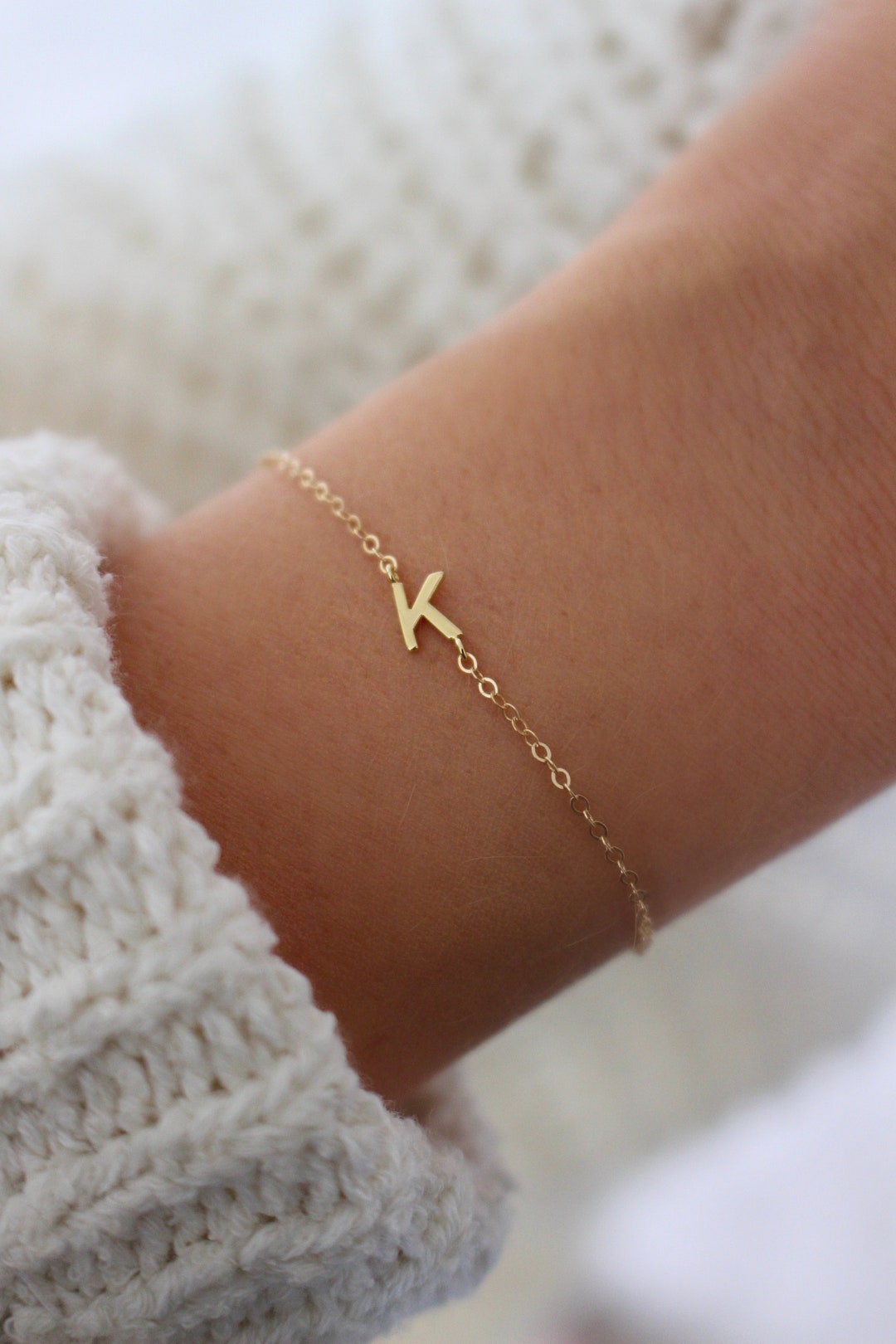 Initial Bracelet Dainty Initial Bracelet Personalized Jewelry Sideways Letter Bracelet Dainty