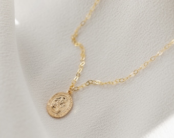 St Christopher Medallion Necklace | Gold Medallion Necklace | Gold Filled Necklace | Travelers Necklace | Layering Necklace | Saint Necklace