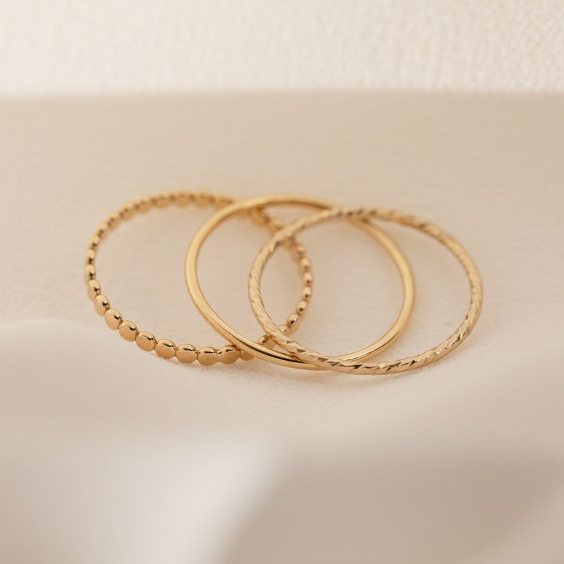 Set of Three: Sparkle Stacking Ring, Simple Stacking Ring, Beaded ...