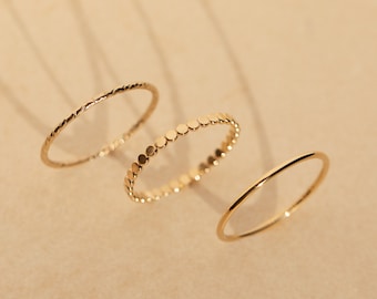 Set of Three: Sparkle Stacking Ring, Simple Stacking Ring, Beaded Stacking Ring | Ring Set | Dainty Gold Rings | Minimalist Mixed Ring Set