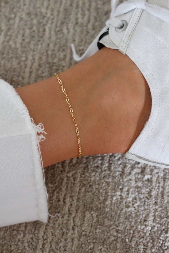 14K Gold Double Chain Ladybug Anklet Bracelet