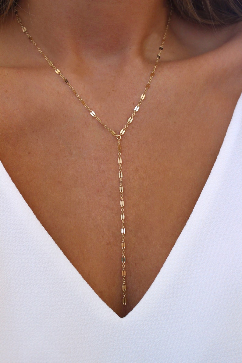 Delicate Gold Y Necklace Dainty Lariat Necklace Shimmer Y Etsy