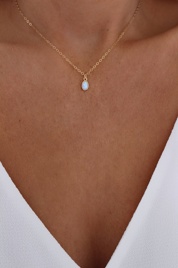 October Gift for Mom Wife Sister Ultra Dainty Opal Birthstone Choker Necklace Tiny Opal Necklace October Birthstone Necklace Gift