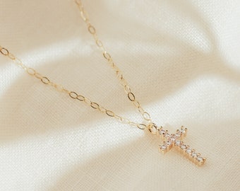 Gold Cross Necklace | Religious Jewelry | Tiny Gold Cross Necklace | Layering Necklace | Dainty Cross Necklace | Gift for Her | Simple Cross
