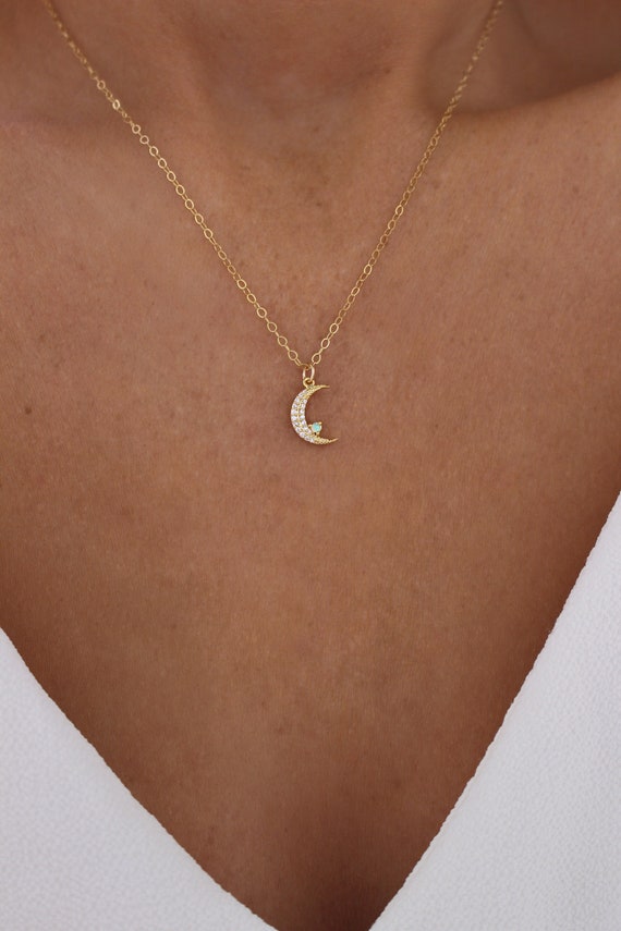 Moon Necklace Opal Necklace Crescent Moon Necklace Sun and Moon Necklace Dainty Gold Necklace Aurora
