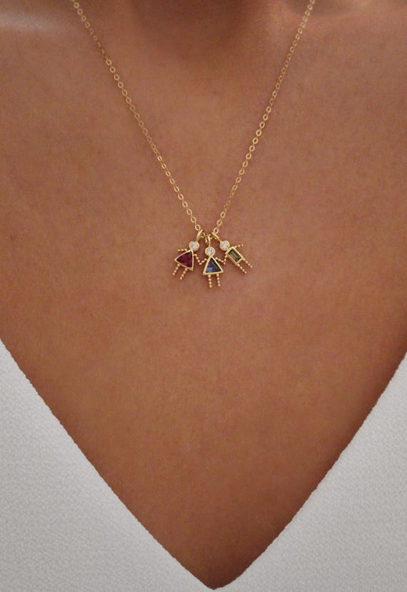 Children Birthstone Necklace | Boy & Girl Charm Necklace | New Mom Gift | Mom Necklace with Kids | Gift for Grandma | Family Birthstones