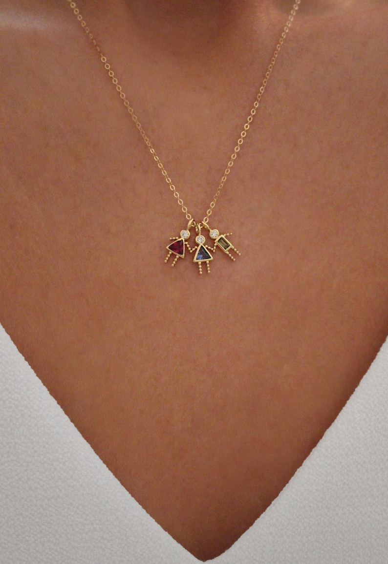 Children Birthstone Necklace | Boy & Girl Charm Necklace | New Mom Gift | Mom Necklace with Kids | Gift for Grandma | Family Birthstones image 1