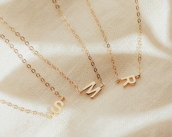 Sideways Initial Necklace | Dainty Initial Necklace | Personalized Jewelry | Initial Necklace | Dainty Jewelry | Gold Letter Necklace