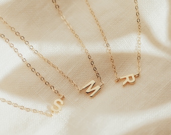 Sideways Initial Necklace | Dainty Initial Necklace | Personalized Jewelry | Initial Necklace | Dainty Jewelry | Gold Letter Necklace