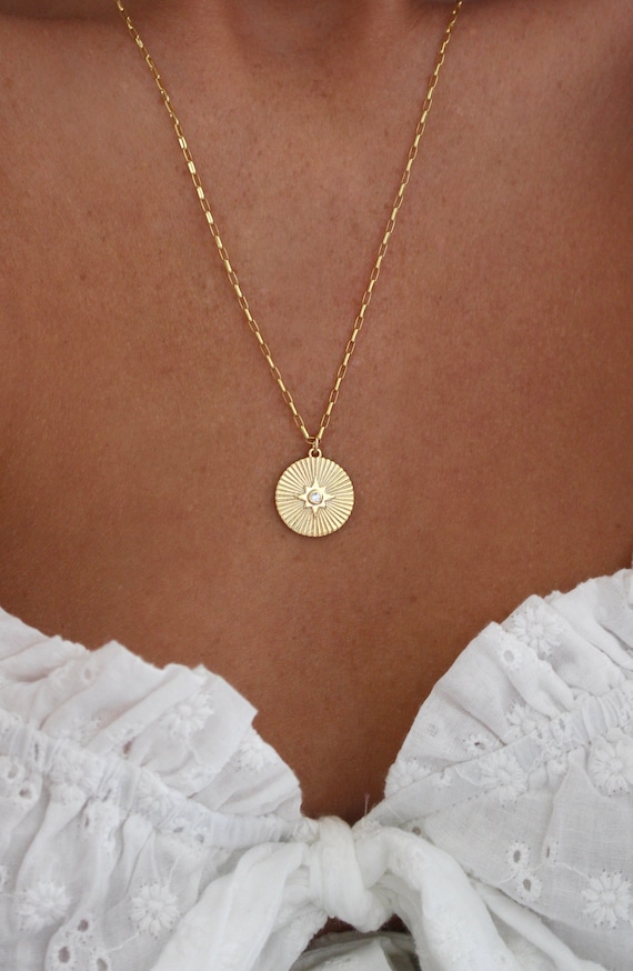 Sunbeam Necklace | Medallion Necklace | Gold Necklace | Coin Necklace | Sunburst Necklace | Sun Necklace | Gifts For Her | Layering Necklace