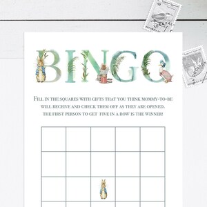 Peter Rabbit baby shower | Peter Rabbit Bingo | Baby Bingo | Printable Rabbit Bingo Card