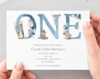 Peter Rabbit Invitation EDITABLE, 1st Birthday Boys Birthday Girls Birthday Watercolour Invitation Personalised DIY Printable