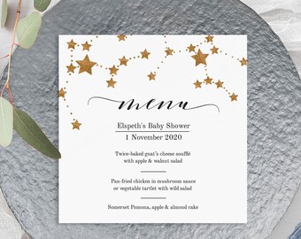 Hemels menu | Gouden Sterrenmenu | Hemels feestthema | Hemelse babyshower | Maan babyshower | Hemelse bruiloft