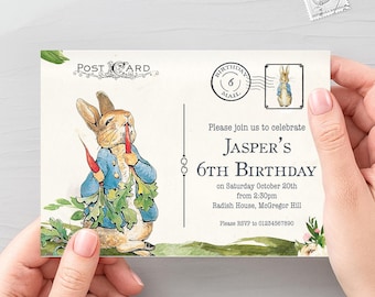 Vintage Peter Rabbit Invitation | Peter Rabbit Party | Postcard Birthday Invitation | Editable Peter Rabbit Invitation