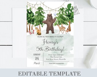 Woodland Birthday Invitation | Forest Birthday Invitation | Bear Birthday | Woodland Animal Party