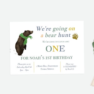 Convite de primeiro aniversário de Woodland | Vamos fazer uma caça ao urso Convite | Aniversário do urso