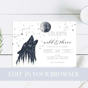 Wolf Moon Birthday Invitation | Wolf Party Theme | Moon Stars Birthday | Wolf Pack Invitation