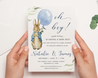 Peter Rabbit Boys Baby Shower Uitnodiging | Het is een babyshower voor jongens | Gender reveal Peter Rabbit Baby Shower | Konijn Jongens Baby Douche