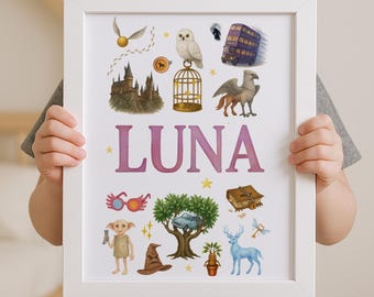 Wizarding World Nursery Print | Magic Custom Name Print | Magic School Kids Room Print, Potter Nursery Print | Custom Baby Gift