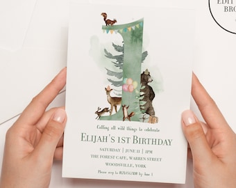 Woodland First Birthday Invitation | Teddy Bears 1st Birthday Picnic | Forest Birthday invitation | Wild One Birthday
