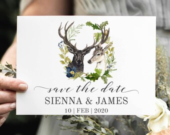 Antlers Save The Date Highgate Collection Stag Save The Date Card Winter Save The Date Save-the-Date Magnet Rustic Save The Date