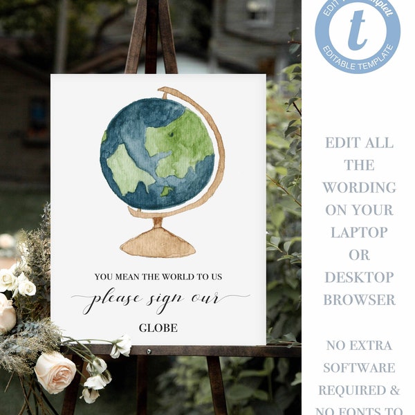 Teken ons Globe Wedding Sign, Globe Guest Book Gastenboek, Travel Theme Wedding sign, Outdoor Wedding Guest Book Sign