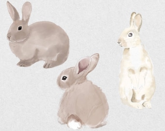 Bunny Rabbits clipart stile acquerello digitale PNG scaricabile stampabile