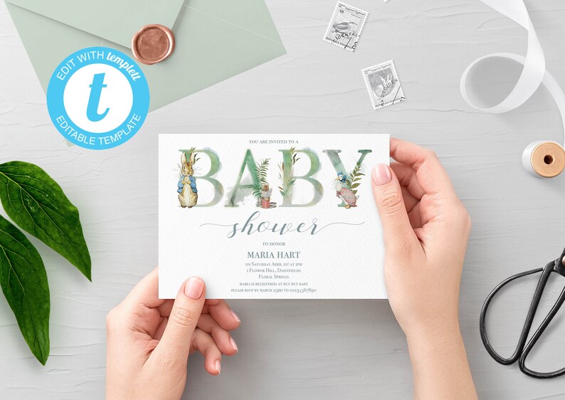 Peter Rabbit baby shower Invitation INSTANT Watercolour Digital Personalised DIY Printable id:856753 image 1