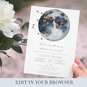 Moon Baby Shower Invitation | Moon & Stars Baby Shower  | Celestial Wedding | Celestial Baby Sprinkle